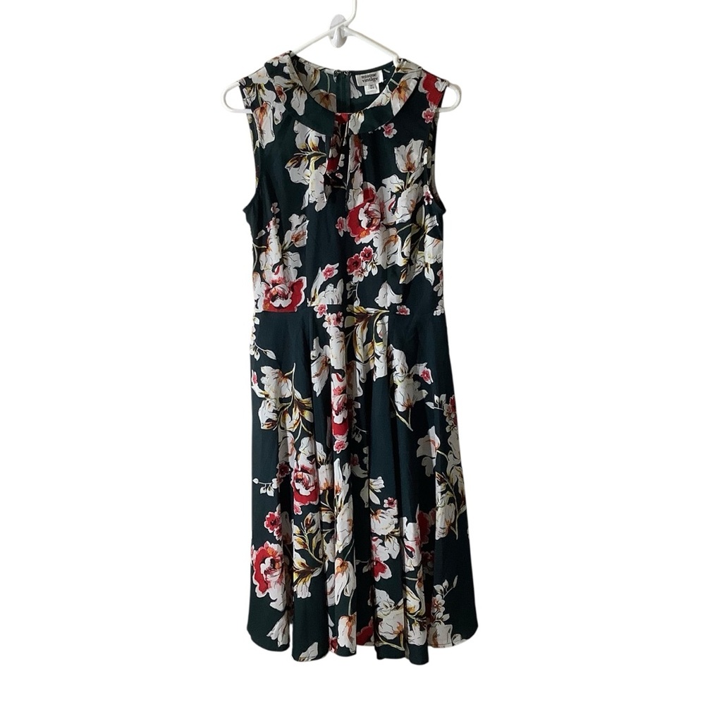 Unique Vintage Dark Green Floral Midi Dress